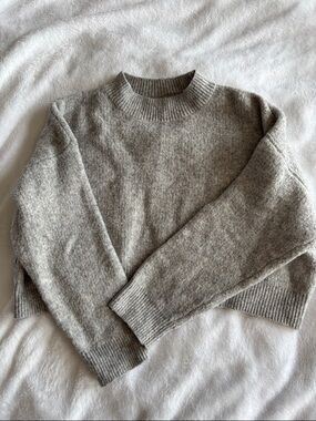 Cozy Crewneck Women's Cropped Sweater in Light Gray